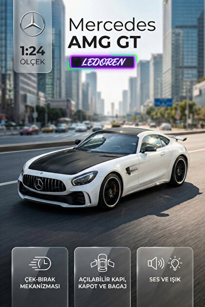 L'eDoren Beyaz Renkli Mercedes Benz Amg GT 1/24 Diecast Koleksiyon