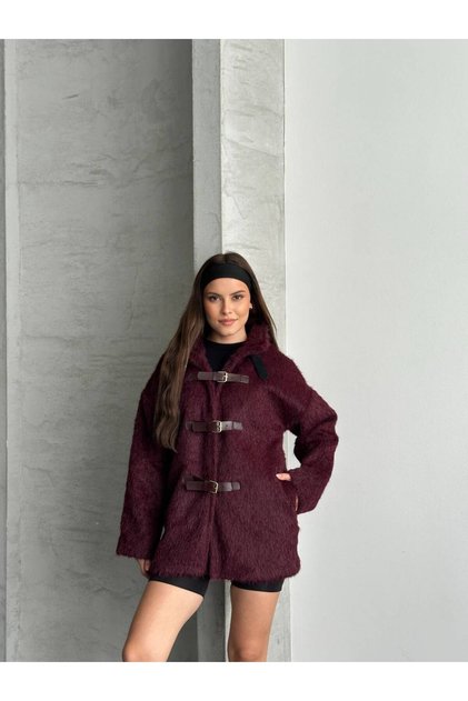 Women's Oversize Furry Jacket with Purple Belt