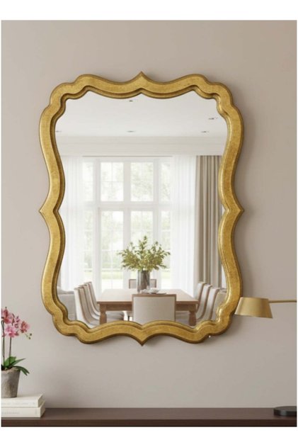 Luxury gold wooden frame wall mirror - vintage decor for living room, bedroom, and entryway