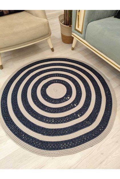 Jute Straw-Like Patterned Modern Hand Knitted Circle Carpet Rug