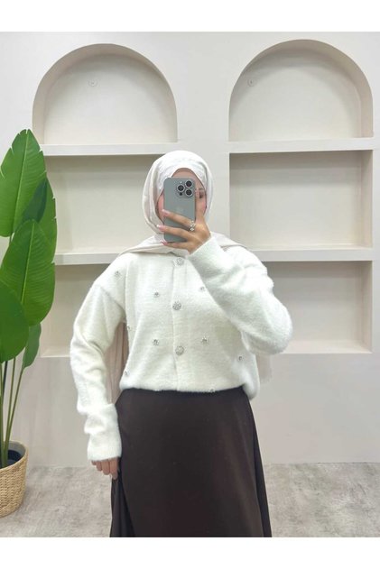 Pearl Detailed Angora Cardigan
