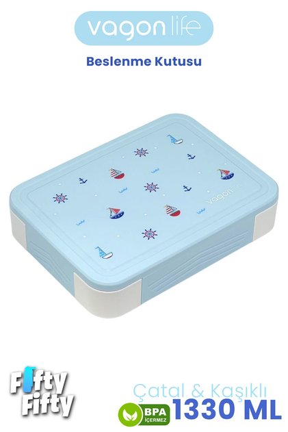 1330 ml Single Layer 6 Compartment Children's Lunch Box with Fork / Spoon / Sauce Bowl -Ffb1265