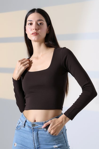 Women's Square Neck Long Sleeve Blouse 21650