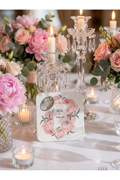 Pembe şakayık kişiye özel magnet açacak & bardak altlığı, söz nişan düğün hediyelik 20 adet