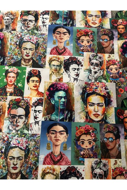 Frida kahlo desenli döşemelik kumaş koltuk kanepe sandalye çanta cüzdan minder hobilik taytüğ