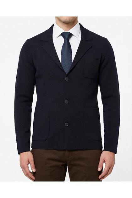 Italian Style S Slim Fit Men's Mono Collar Button Cardigan Navy Blue T14843