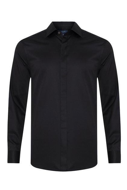 Siyah Gizli Pat Tailor Fit Klasik Yaka Pamuk Elastan Gömlek