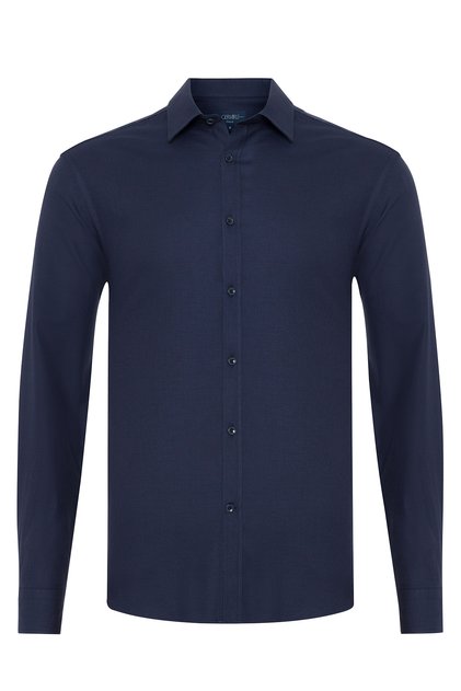 Navy Blue Diagonal Pattern Flannel Tailor Fit Soft Collar Cotton Shirt