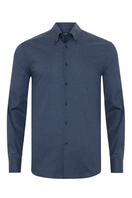 Thomas Mason Journey Anti Crease Formula Navy Blue Houndstooth Tailor Fit Flannel Shirt