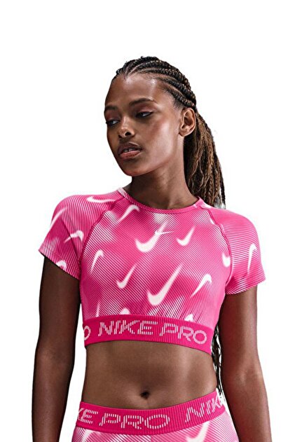 Nike Kadın Crop W NP DF SS TOP TT AOP Spor Crop Spor Atlet