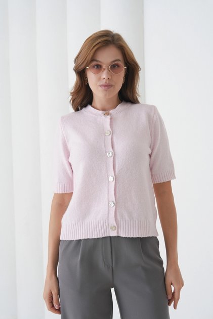Women's Crew Neck Button Closure Wool Blend Glitter Knit Sweater 8643Sw