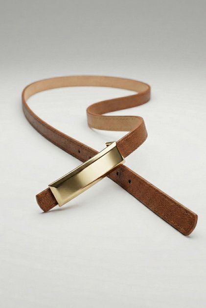 Women's Gold Rectangular Buckle Thin Belt 1cm - Adjustable 10-Hole Dress and Trouser Belt