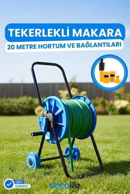 Hortum Makarası 20 M Hortum Tekerli Bahçe Hortum Toplama Makaralı Tekerlekli Bahçe Hortum Arabası