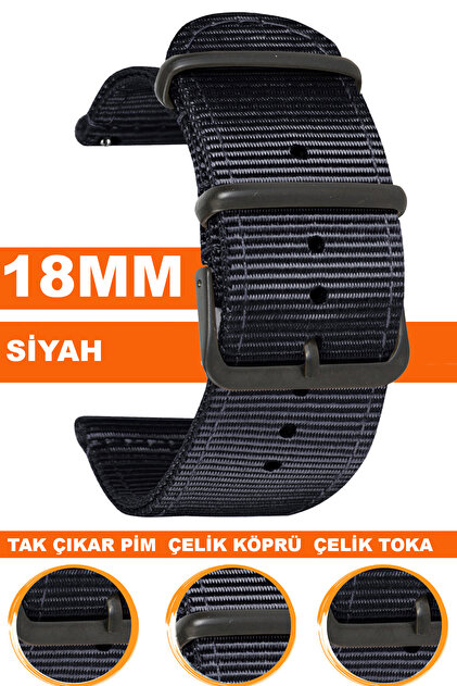 18mm Fossil-Welder-Casio-Seiko-Omega-Armani Saat Uyumlu Nato Tekstil Kumaş Saat Kordonu NTCFT18