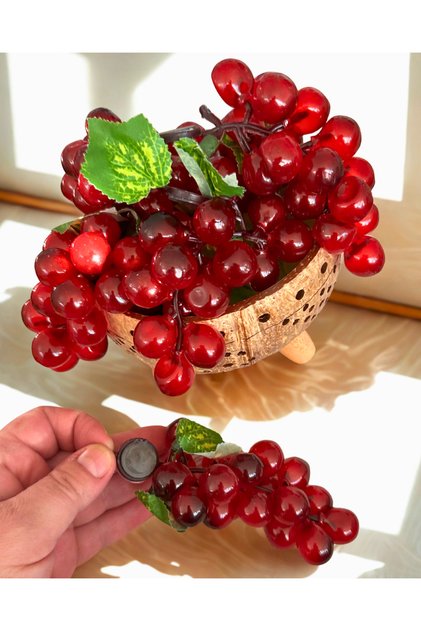 Yapay üzüm kırmızı 3 Adet dekor magnetli 12 cm
