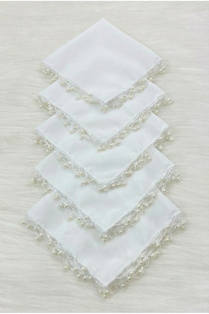 Beyaz Şifon Gelin Damat Mendili, Düğün Halay Nedime Bride Parti Kına Nişan Sünnet Hediye, 5 Adet
