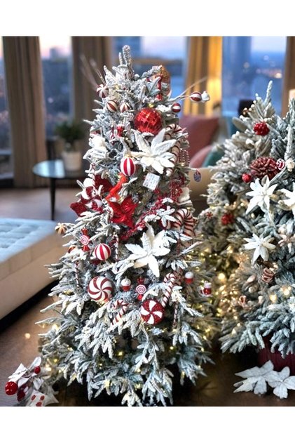 Yılbaşı Ağacı Lüks Kendinden Karlı ve Led Işıklı 180 cm 1150 Dal 500 Led