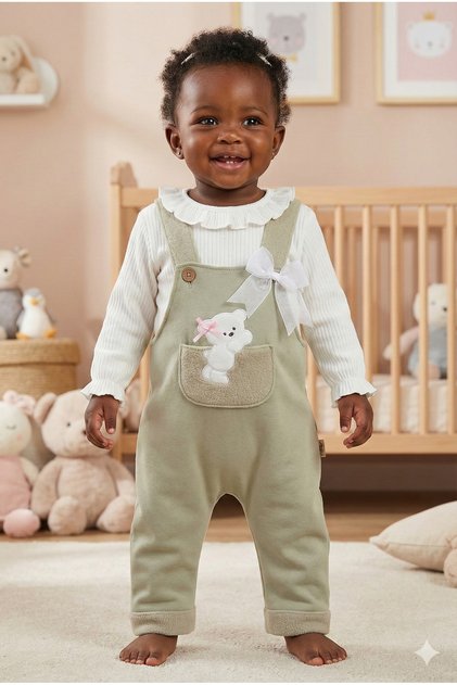 Girl baby bear embroidery jumpsuit set (9-12-18 months)
