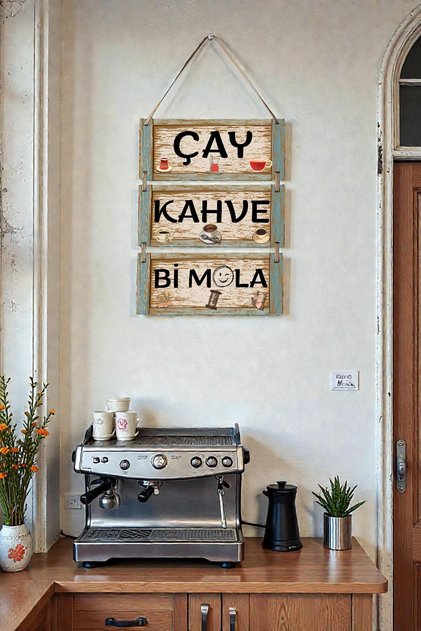 Çay Kahve Mola MDF Ahşap Duvar Tablosu, Cafe, Restoran, Mutfak Dekoratif Süs