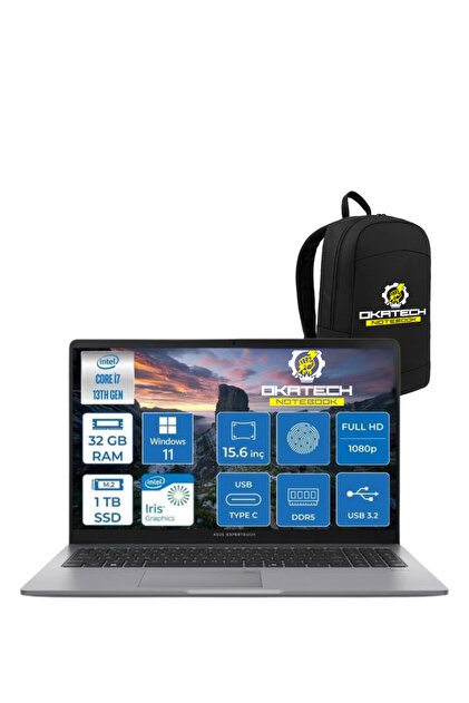 ASUS EXPERTBOOK P1503 INTELCORE I7-13620H 32GB RAM 1 TB SSD WİN11