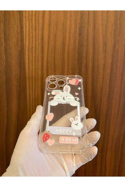 iPhone 15 Pro Max Happy Bear Printed Phone Case with Card Holder Cover Case