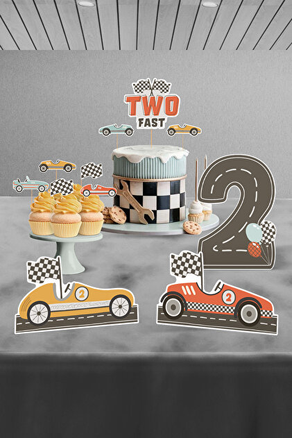Retro Araba Temalı Two Fast 2 Yaş Doğum Günü Parti Seti - Arabalı Doğum Günü Konsepti - Mini