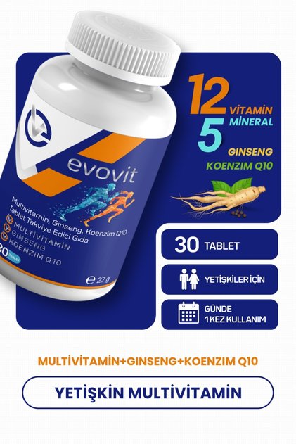 Evovit 30 Tablet | Multivitamin Ve Mineral, Ginseng, Koenzim Q10