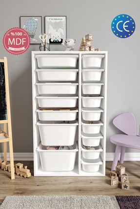 Baby Darling %100 MDF - XL Duo 16 Sepetli Oyuncak Dolabı - Fiyatı