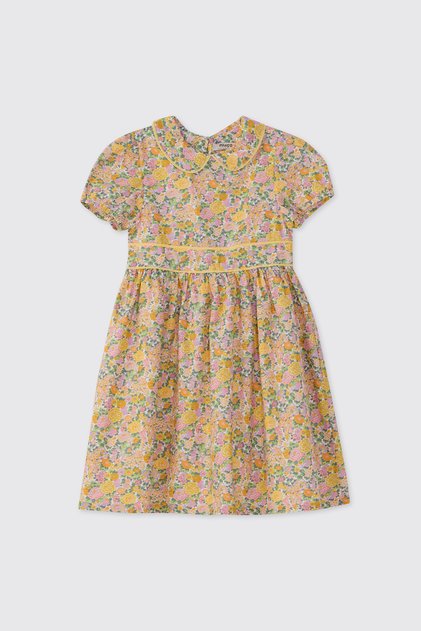 Liberty Fabric Girls' Floral Print Dress with Collar Detail