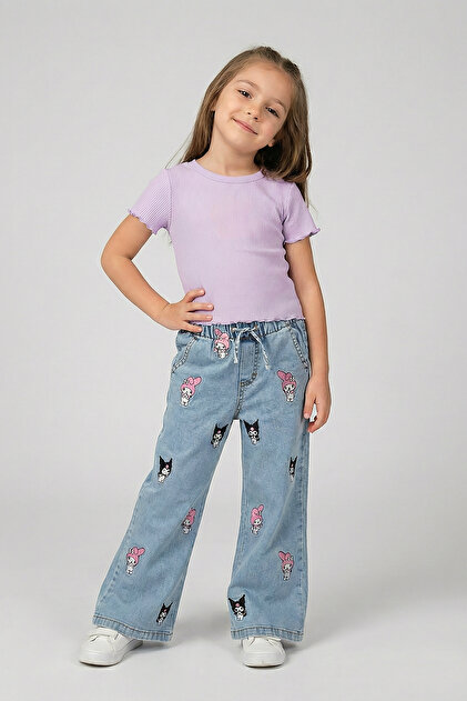 DMB BOYS & GIRLS Kız Çocuk Bol Paça Kot Pantolon Beli Lastikli My