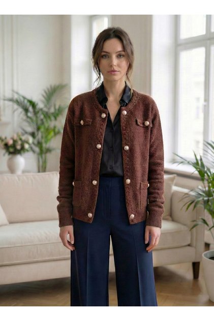 Women's Brown Gold Buttoned Soft Cardigan