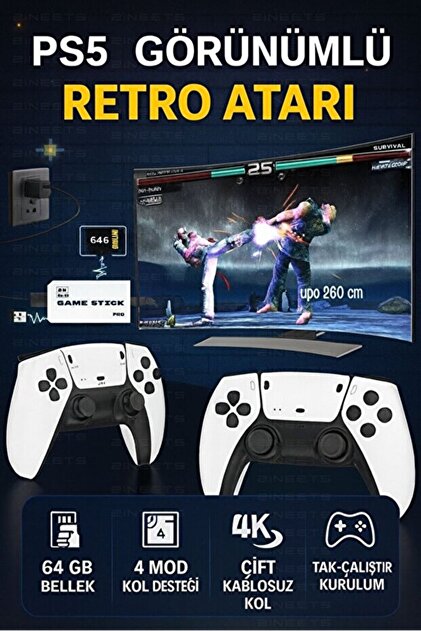 Zineets Gaming Atari 2.4g Uyumlu Kablosuz Çift Kol Atari Retro