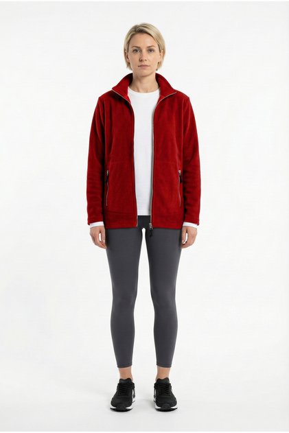 Kadın SCARLETT Normal Kesim Fermuarlı Polar Fleece Ceket KOYU KIRMIZI