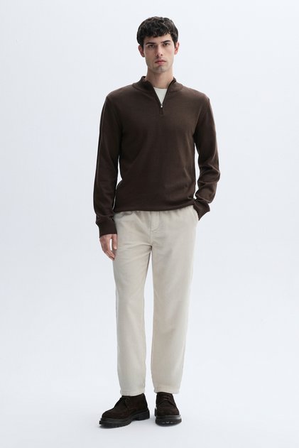 Men's Navy Blue Tie-Waist Tapered Fit Velvet Trousers