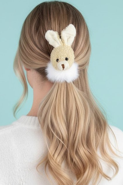 White Color Rabbit Plush Bagel Buckle