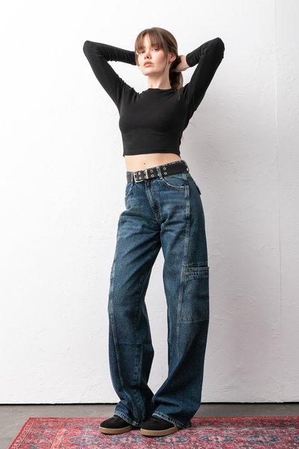 Yeni sezon kışlık wide leg orta bel geniş paça jeans kadın pantolon