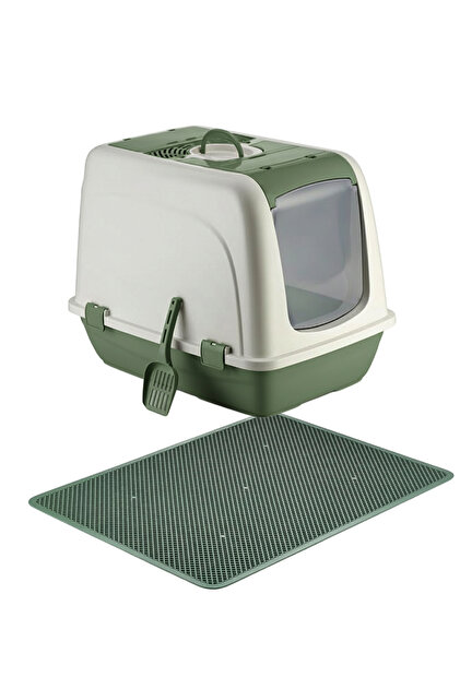 海猫です！ Petozi Kapalı Büyük Boy Kedi Tuvaleti XXL 52x66x46cm Elekli Paspas