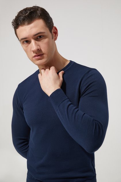Ds Damat Slim Fit tamnoplavi 100% pamučni pleteni džemper