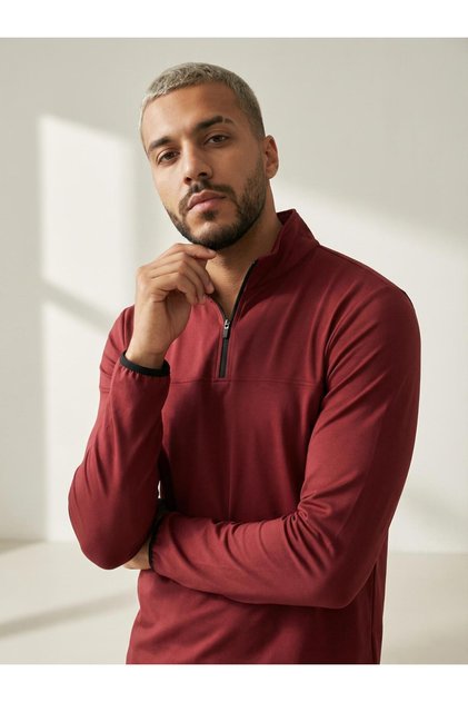 Scuba Half Zip Sweat | Wine Bordeaux (Slim Fit Half Zippered Scuba Sweatshirt)