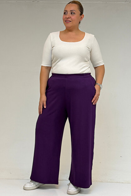 Eslina 39000 Plus Size High Waist Elastic Wide Leg Combed Cotton Trousers