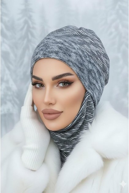 Navy Blue Melange Masked Beret