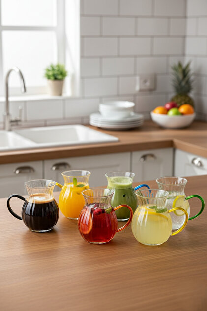Kitchen Way Renkli Kulplu Cam 175ML Keyfi Ala Sedef Serisi 6 Lı