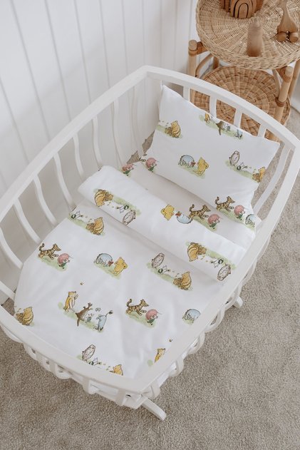 100% Cotton Poplin Mother's Side Crib Bedding Set 60X100 cm - Cute Forest Friends
