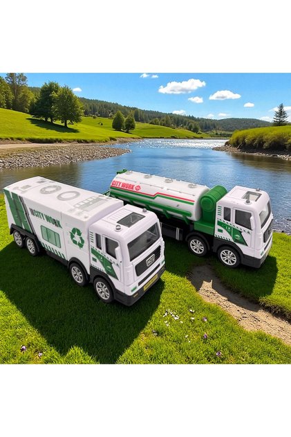 2 pc Children's Plastic Toy Sanitation Garbage Truck Inertial Sweeping Water Rescue Vehicle Simulati