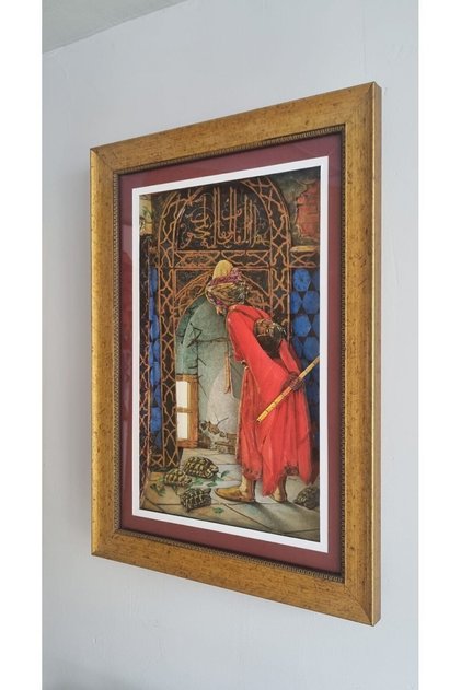 Üç Boyutlu - Kaplumbağa Terbiyecisi Temalı Rölyef Tablo - 61x43 Cm