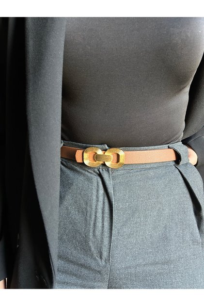 Knack Interlocking Ring Patterned Women's Gold Buckle Belt Coat Belt Dress Belt Trouser Belt