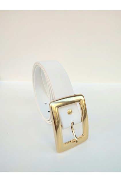 Women's Belt Gold Buckle White