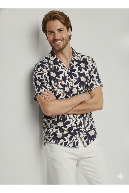 J&J Luke Flower Men's Hawaiian Shirt Light Color