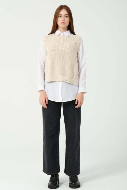 Hatunatila Stone Detailed Knitwear Sweater 2020 Beige