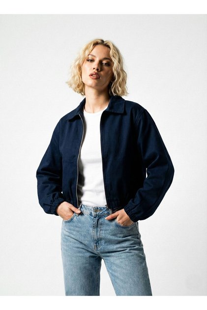 Women's Oversized Cotton Gabardine Classic Collar Zippered Casual Jacket Coat